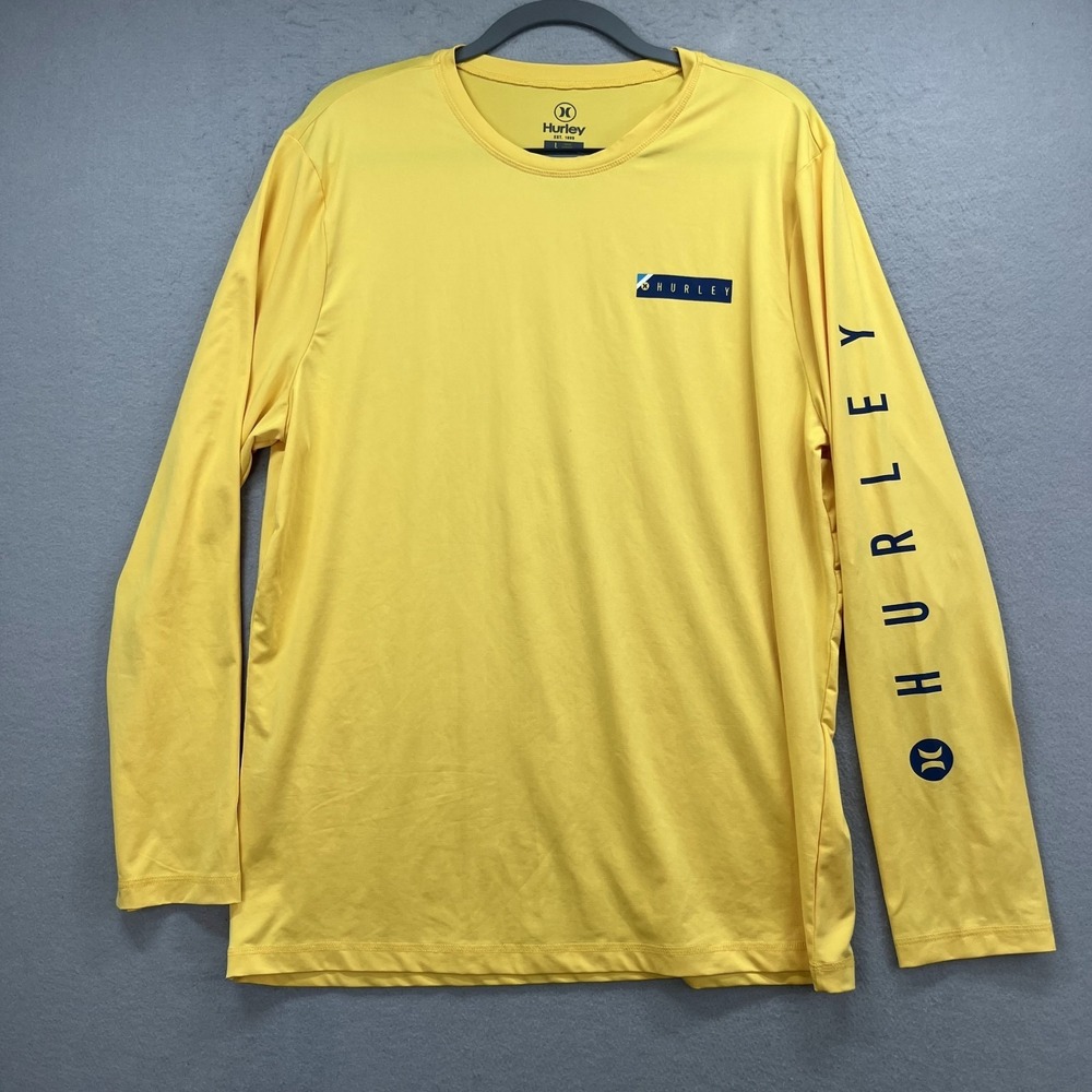 Hurley Shirt Men L Yellow Long Sleeve Graphic Performance Long Sleeve Rash Guard